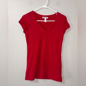 Ambiance Apparel Solid Red V Neck Tee Basic Minimalist Casual Simple Juniors L